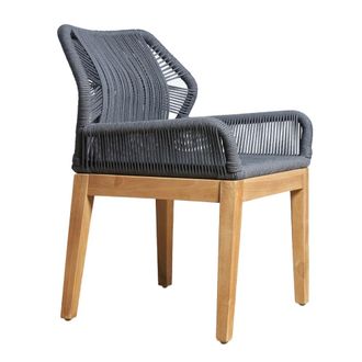 Wanda Collection Silla de jard&iacute;n de teca y cuerda gris oscuro