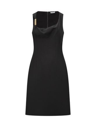Ferragamo Black Square Neck Midi Dress