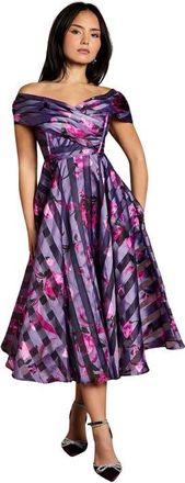 Coast Petite Stripe Organza Midi Dress in Purple at Nordstrom, Size 10