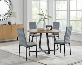 Furniturebox Santorini Brown Round Dining Table & 4 Milan Black Leg Chairs in Grey