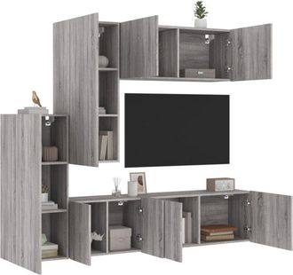 vidaXL Muebles De Tv De Pared 5 Pzas Madera De Ingenier&iacute;a Gris Sonoma Vidaxl