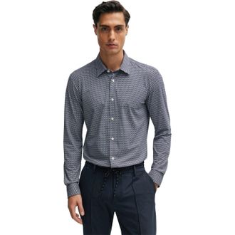HUGO BOSS Mens Roan Kent Slim Fit Long Sleeve Shirt in Dark Blue - Size Medium