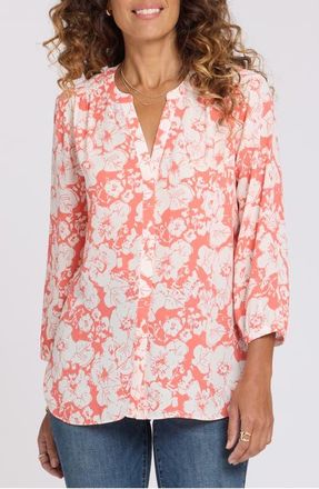 NYDJ Pintuck Top in Peachiness Poppys at Nordstrom, Size Xx-Small