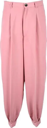 Semicouture Wide-Leg Pink Trousers with High Waist and Cuffed Hems