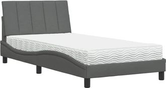 vidaXL Cama Con Colch&oacute;n Tela Gris Oscuro 100x200 Cm Vidaxl