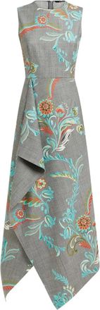 Etro asymmetric floral-print dress - women - Polyester/Elastane/Wool - 40 - Grey