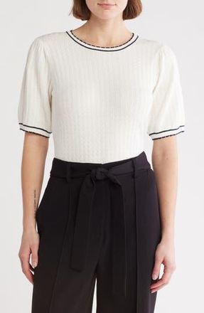 Adrianna Papell Ladylike Scalloped Short Sleeve Sweater in Ivory/navy at Nordstrom Rack, Size X-Small