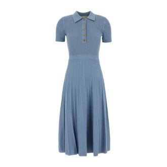 Michael Kors Midi Dresses, female, Blue, Size: M Ribbed Stretch Knit Polo Midi Dress