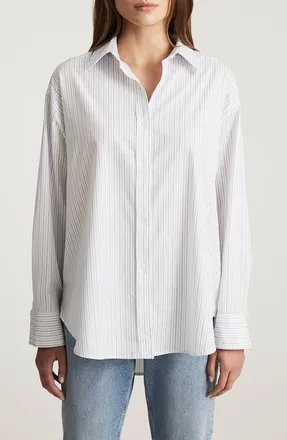 Mavi Stripe Oversize Cotton Button-Up Shirt in Blue Grey Stripe at Nordstrom, Size X-Small