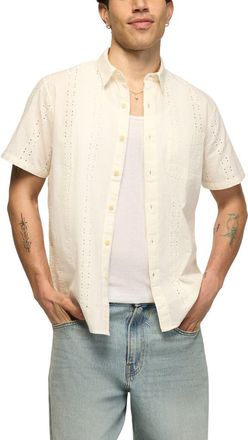 Lucky Brand San Gabriel Short Sleeve Cotton Eyelet Button-Up Shirt in Tofu at Nordstrom, Size Xx-Large