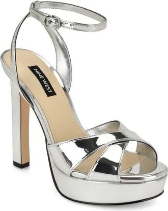 Nine West Wilda Ankle Strap Platform Sandal in Silver at Nordstrom, Size 10