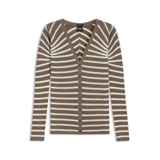 BOSS Buttoned cardigan in striped merino wool