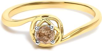 House of Brilliance 14K Yellow Gold Plated Sterling Silver 1/5 Ct Light Brown Diamond Bypass Solitaire Ring