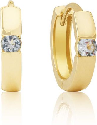 MAX + STONE 14k Yellow or White Gold Small Round Gemstone Huggie Hoop Earrings