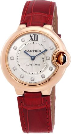 Cartier Pre-owned Cartier Ballon Bleu Silver Diamond Dial Purple Leather Ladies Watch WE902040