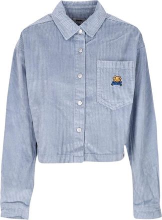 Obey Fluwelen Lange Mouw Hoodie Cropped - Dames - Overhemden - Blauw - S - Katoen - Overhemden