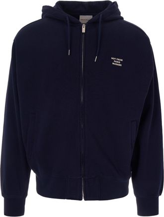 Dr&ocirc;le de Monsieur Lightweight Zip-Up Fleece Hoodie with Front Slogan Print