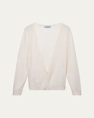 Prada Plunging V-Neck Cashmere Cardigan