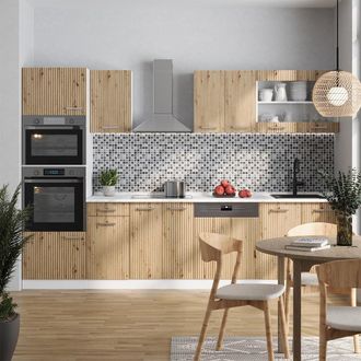 Vicco Mueble De Cocina R-line, Roble Artesanal/blanco, 300 Cm Con Armario Alto, Et Roble