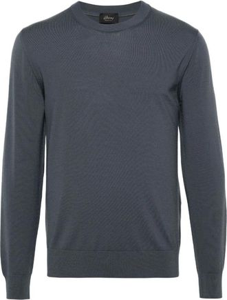 Brioni Fijngebreide wollen trui - Heren - Ronde hals truien - Grijs - XL - Wol - Truien & Vesten