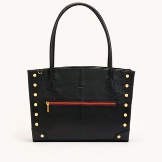 Hammitt Hammitt Elle Work Carry Black Brushed Gold Red Zip