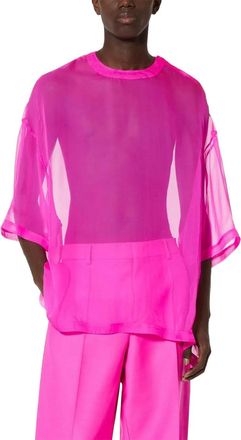 Valentino Sheer Silk Crew Neck T-Shirt - Pink