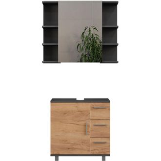 Vicco Conjunto De Muebles De Ba&ntilde;o Ilias, Antracita/roble Dorado, 2 Partes