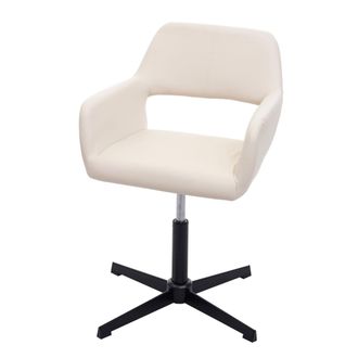 Hhg [nunca Usado] Silla De Comedor Hhg-501 Iv, Silla De Cocina, Mecanismo Giratorio Regulable En Altura Retro, Polipiel Crema, Pie Negro