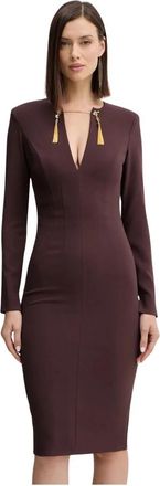 Elisabetta Franchi Lange Mouwen Dagjurk met Tassel Versiering - Dames - Casual kleedjes - Bruin - S - Leer - Kleedjes