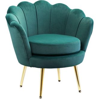 HOMCOM Poltroncina da Camera in Velluto Verde Poltrona Vintage di Design - Homcom
