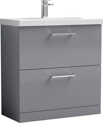Nuie Nuie - Arno Satin Grey 800mm 2 Drawer Vanity Unit and Mid Edge Ceramic Basin - ARN2235A