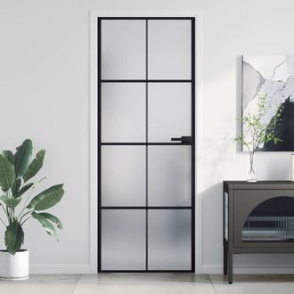 vidaXL Puerta Interior Delgada Negra Vidrio Y Aluminio 76x201,5 Cm Vidaxl