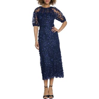 Maggy London Floral Appliqu&eacute; Midi Dress in Navy at Nordstrom Rack, Size 8