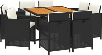 vidaXL Set De Comedor De Jard&iacute;n 9 Pzas Y Cojines Rat&aacute;n Sint&eacute;tico Negro Vidaxl