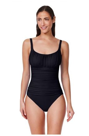 Gottex Tutti Frutti Shirred Peasant One Piece in Black at Nordstrom, Size 12