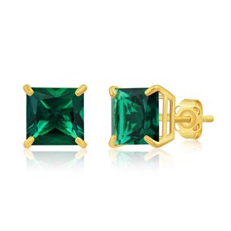 MAX + STONE 14k Yellow or White Gold 7mm Princess Cut Gemstone Square Stud Earrings