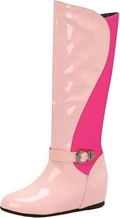 Generic Womens Patent Faux Leather Knee High Boots Slip On Belt Buckle Fashion Shoes