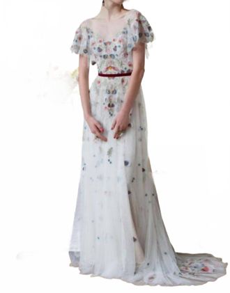 Watters Heartleaf Open Back Wedding Dress In Multi/ivory/nude
