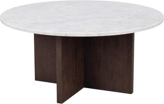 Rowico Hochwertiger, runder Marmor Couchtisch Brooksville ø 90 cm - Eiche Dunkelbraun/ Carrara Marmor