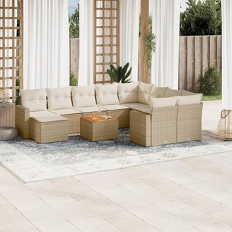vidaXL Set De Sof&aacute;s De Jard&iacute;n 11pzas Con Cojines Rat&aacute;n Sint&eacute;tico Beige Vidaxl