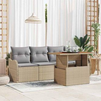 vidaXL Conjunto De Sof&aacute; De Jard&iacute;n Con Coj&iacute;n 5 Pcs Beige Y Gris Claro Vidaxl