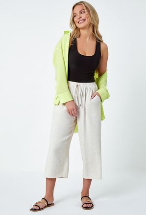 Roman Linen Mix Wide Cropped Trousers