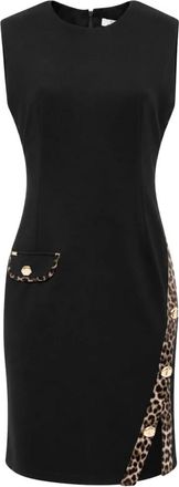 Fracomina Jurk met dierenprint details - Dames - Korte kleedjes - Zwart - M - Leer - Kleedjes