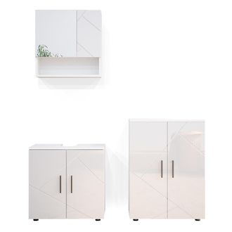 Vicco Conjunto De Muebles De Ba&ntilde;o Irma, Blanco Alto Brillo, 3 Piezas, Con Mueble Bajo 60 Cm