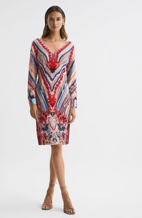 Raishma Womens Pink & Blue Embellished Textured Mini Dress, Size: 12