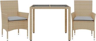 vidaXL Set Comedor Jard&iacute;n 3 Pzas Cojines Rat&aacute;n Sint&eacute;tico Vidrio Beige Vidaxl