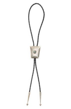 Ralph Lauren Mens Turquoise & Leather Bolo Necklace in Black/Silver/Turquoise at Nordstrom