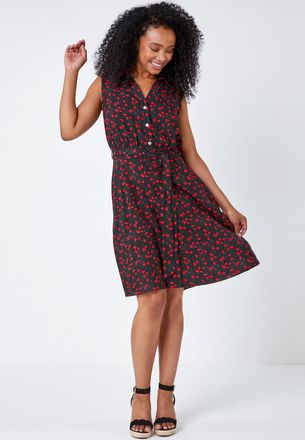 Roman Strawberry Sleeveless Shirt Dress