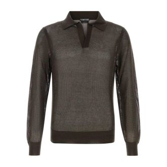 Tom Ford Polo Shirts, male, Brown, Size: XL Cotton Silk Mesh Polo