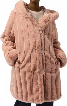Joseph Ribkoff Hooded Reversible Faux Fur Coat In Rose